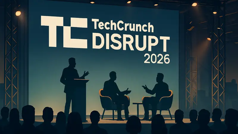 Логотип TechCrunch Disrupt 2026 и изображение сцены с выступающими
