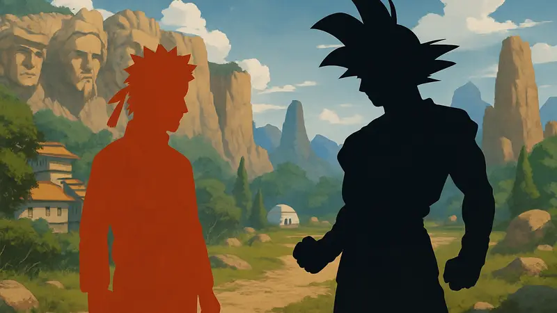 Персонажи Наруто и Dragon Ball, сталкивающиеся в фан-арте, символизирующем их возможное противостояние.