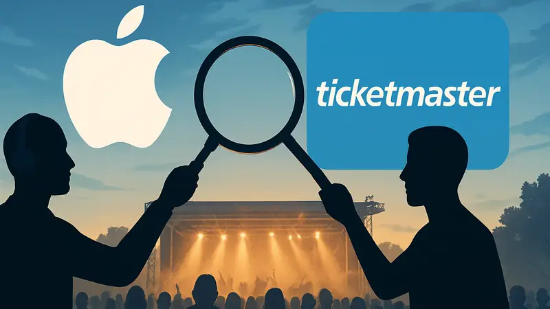 Логотипы Apple Music и Ticketmaster, символизирующие партнерство и поиск концертов