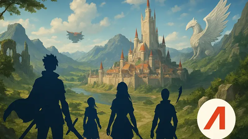 Обложка игры Metaphor: ReFantazio с персонажами в фэнтезийном мире, логотип Atlus.