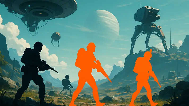 Игроки в extraction-шутер, возможно, из Arc Raiders, на фоне футуристического ландшафта.