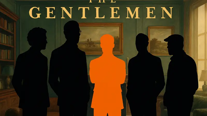 Постер сериала "Джентльмены" с главными героями, демонстрирующий дату выхода второго сезона.