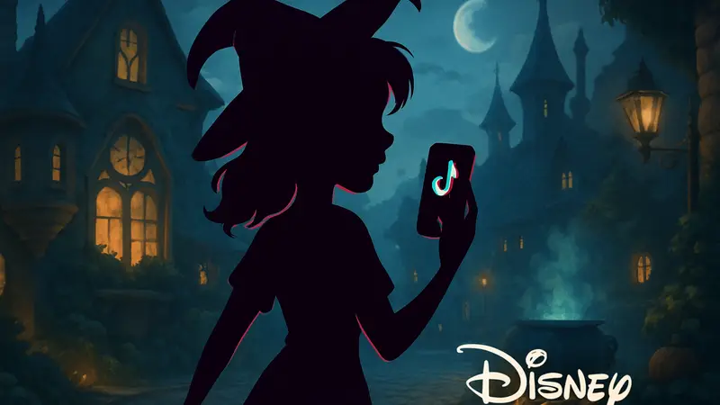 Кадр из мультфильма Disney «Hexed», стилизованный под видео из TikTok, с логотипом Disney.