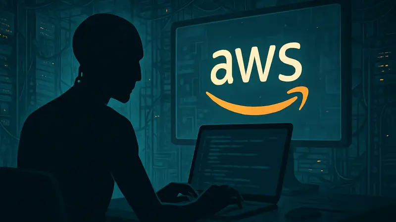 Изображение нейросети или ИИ-кодера, вызвавшего сбой AWS, с логотипом Amazon.