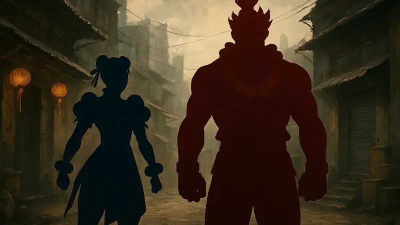 Постер или арт из фильма Street Fighter 2026 года, с изображением Чунь-Ли и Акумы.