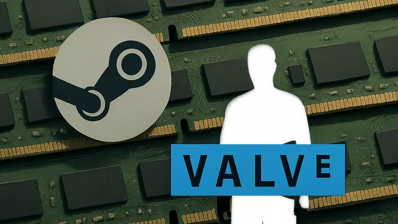 Логотип Steam Machine и Valve на фоне модулей оперативной памяти