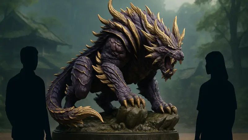 Детализированная 44-сантиметровая статуя Магнамало из Monster Hunter Rise.