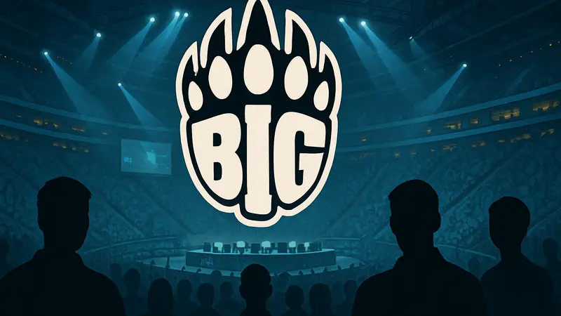 Логотип киберспортивной организации BIG на фоне игровой арены
