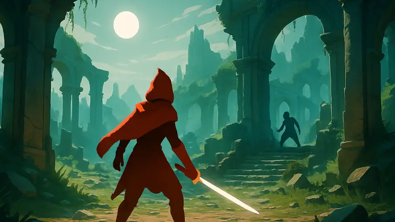 Игровой процесс экшен-RPG CALX, вдохновленной Journey и Hyper Light Drifter, с уникальной графикой.