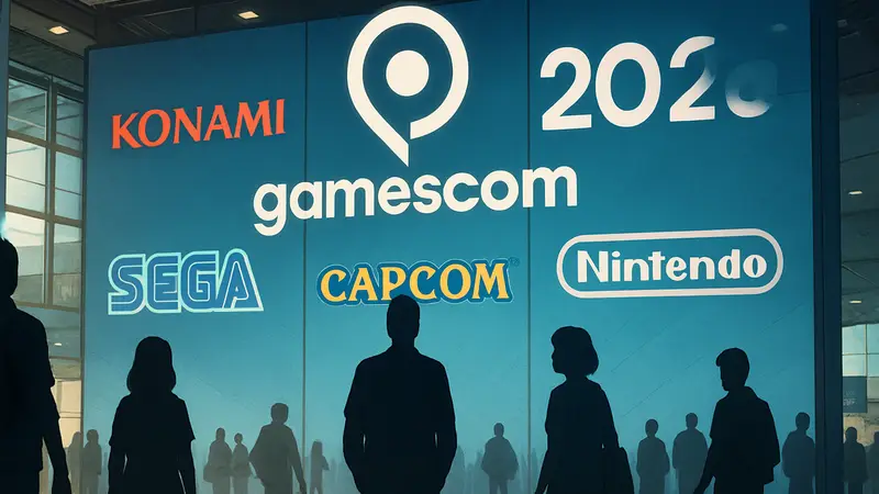 Логотип Gamescom 2026 и логотипы Konami, Tencent Games, Sega, Capcom, Nintendo