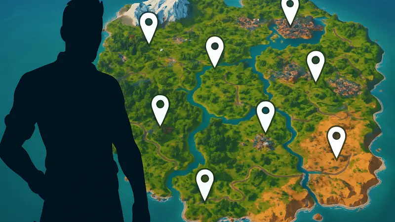 Изображение карты Fortnite с отмеченными точками для выполнения квестов 9 недели
