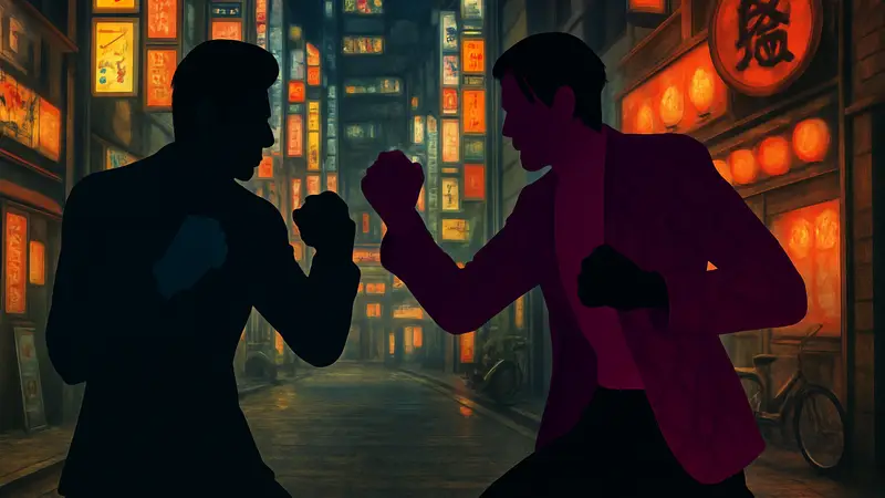Кадры из игры Yakuza Kiwami 3, показывающие Кирю и Маджиму в боевой стойке.