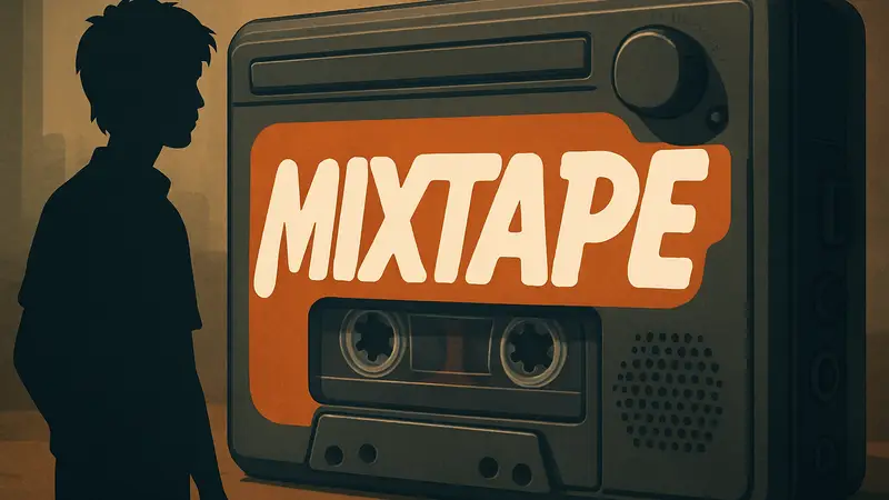 Логотип игры Mixtape на фоне музыкального проигрывателя