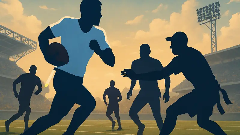 Обложка мобильной игры Air Raid Flag Football: World Tour для iOS, демонстрирующая игроков в флаг-футбол.