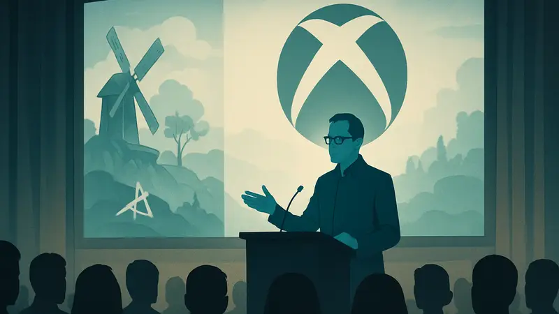 Глава ID@Xbox Гай Ричардс выступает на конференции, говоря об инди-играх.