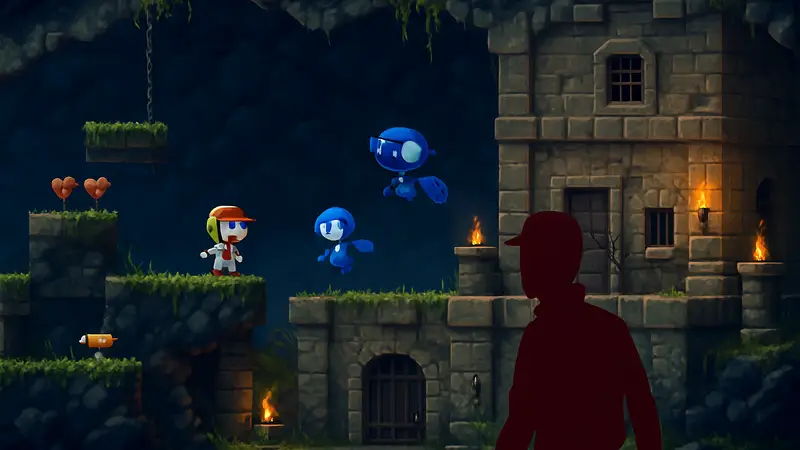 Скриншот Cave Story+ с улучшенной графикой и элементами модов, демонстрирующий обновление Steam.