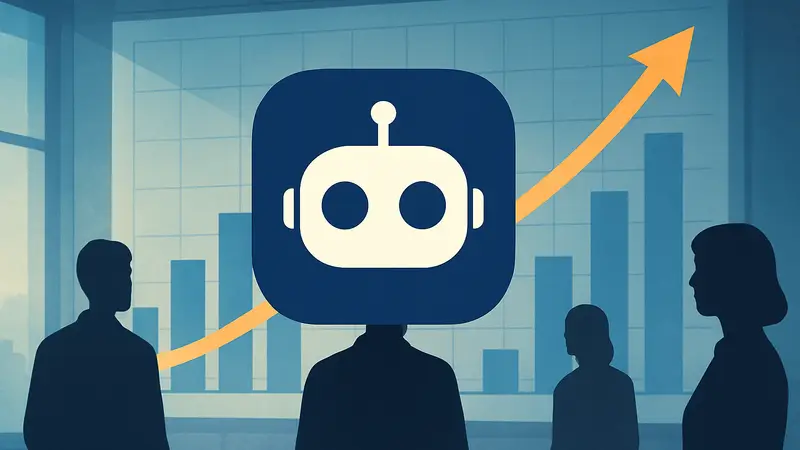 Логотип AI-приложения Gizmo на фоне графика роста пользователей и инвестиций.