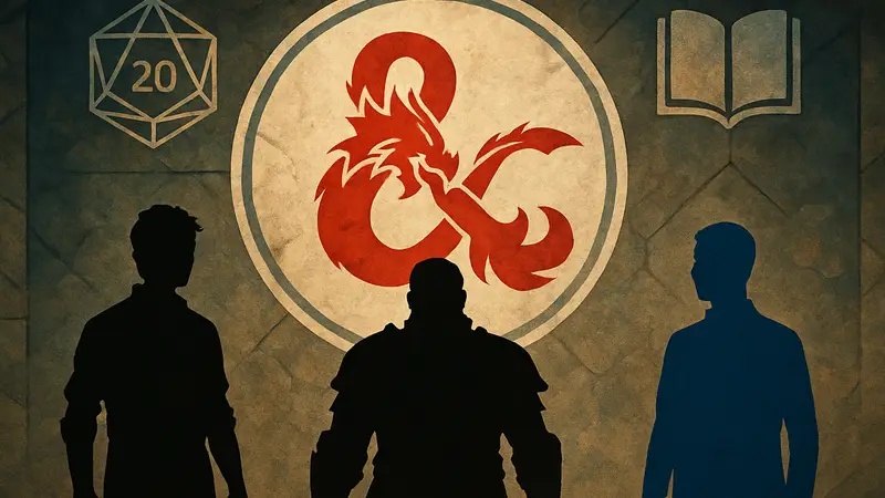Логотип Dungeons & Dragons на фоне символов 5-й редакции и сторонних издателей