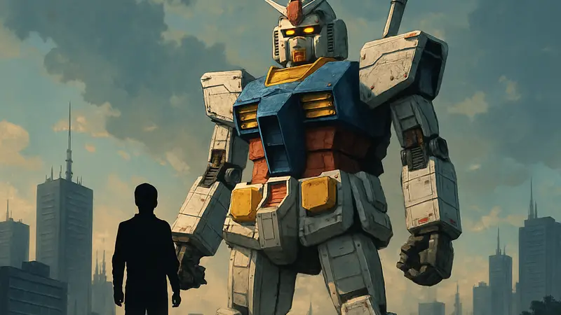 Изображение классического робота Gundam из аниме-франшизы.
