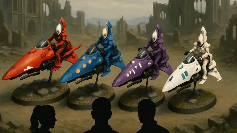 Покрашенные миниатюры гравицикла «Гадюка» эльдар из Warhammer 40,000 от фанатов сообщества