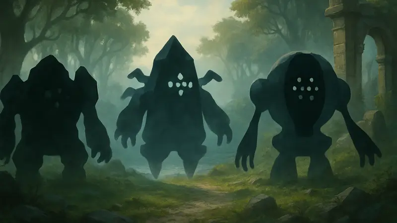 Фан-арт призрачных Легендарных Титанов Покемон Реджирок, Реджайс и Реджистил для Pokemon Winds and Waves.