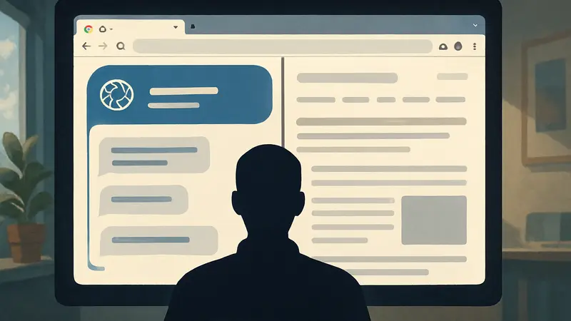 Интерфейс Google Chrome с разделенным экраном для ИИ-режима и веб-страницы