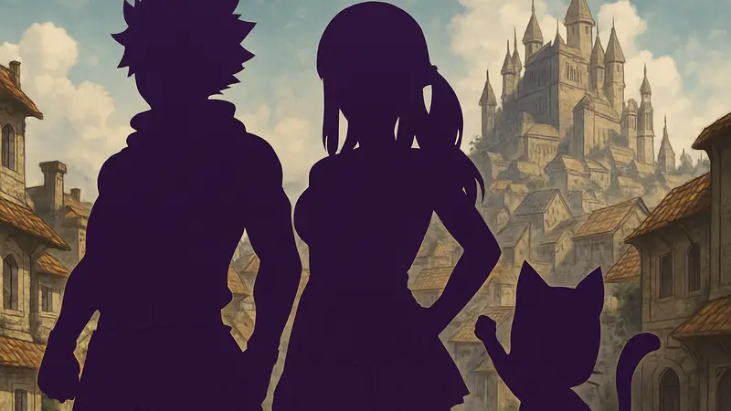 Обложка манги Fairy Tail с главными героями Нацу, Люси и Хэппи.