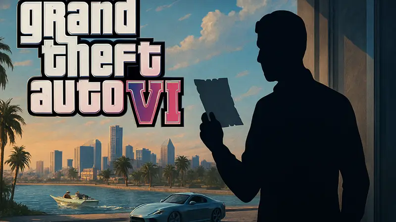 Логотип Grand Theft Auto 6, скриншот из игры, инсайдерские утечки