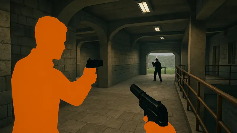 Скриншот Agent 64: Spies Never Die в стиле ретро-шутера, напоминающий GoldenEye 007.