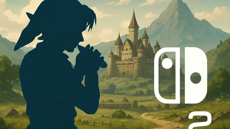 Арт из The Legend of Zelda: Ocarina of Time, логотип Nintendo Switch 2, игровой ремейк