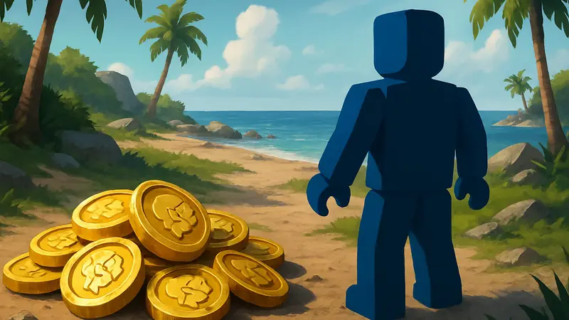 Торговые Токены в Roblox Escape Tsunami for Brainrots, лежащие на земле на острове.