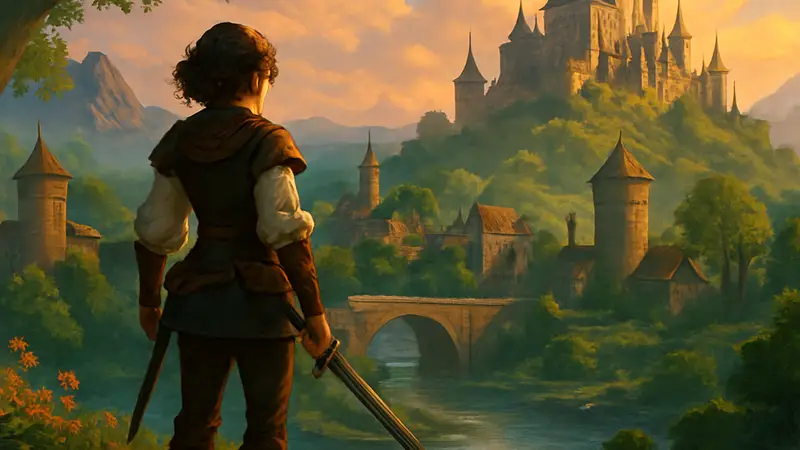 Логотип Fable на фоне сказочного мира без собаки-компаньона