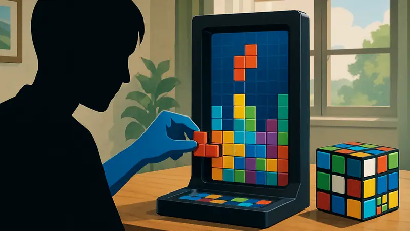 Изображение настольной игры Tetris и кубика Рубика в стилистике Tetris от MegaHouse