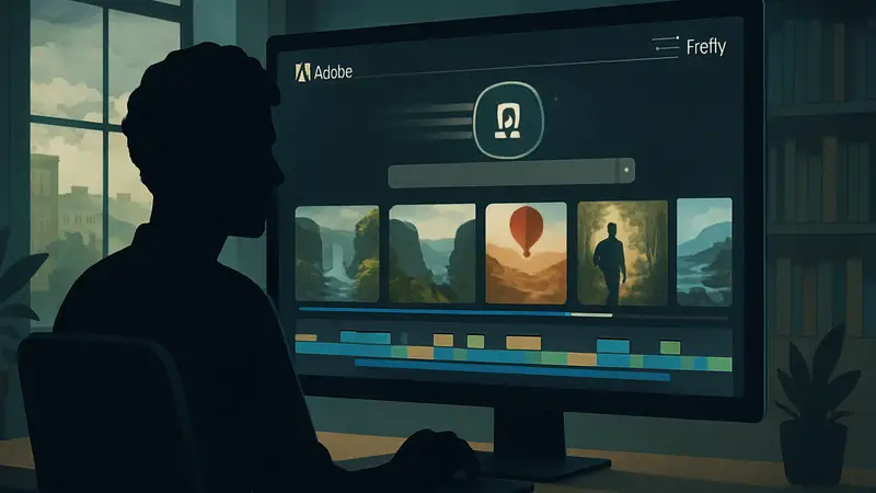 Интерфейс Adobe Firefly с активной функцией Quick Cut, показывающий, как ИИ автоматически монтирует видеоряд, ускоряя процесс редактирования.