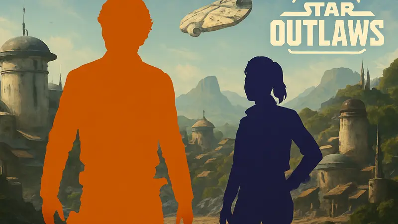 Персонажи Star Wars Solo и логотип Star Wars Outlaws