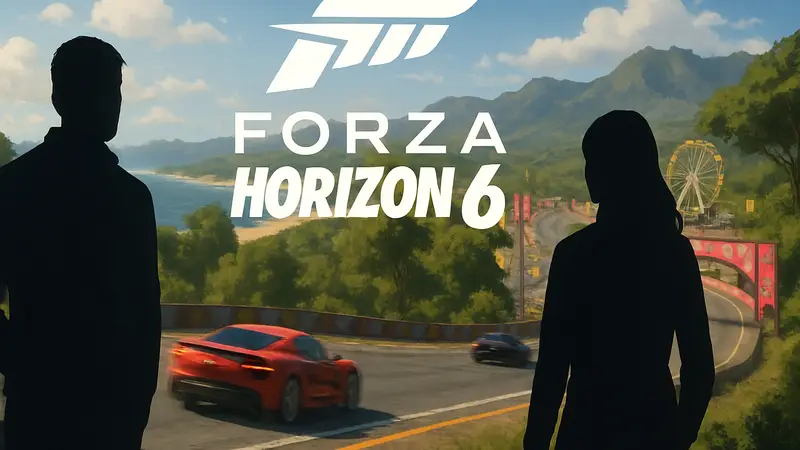 Логотип Forza Horizon 6 на фоне обновленной трассы, скриншот игры