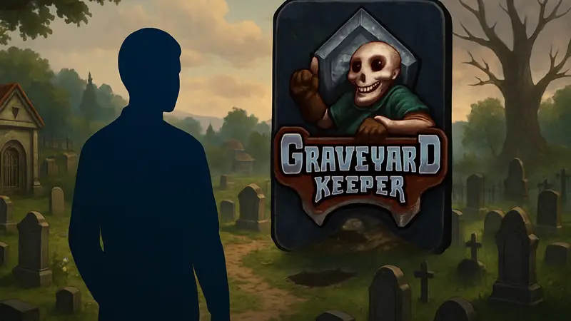 Обложка игры Graveyard Keeper на фоне внутриигрового кладбища, новости игровой индустрии.