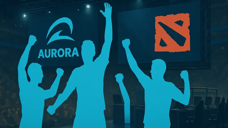 Игроки команды Aurora празднуют победу над B8 на киберспортивном турнире в Румынии.