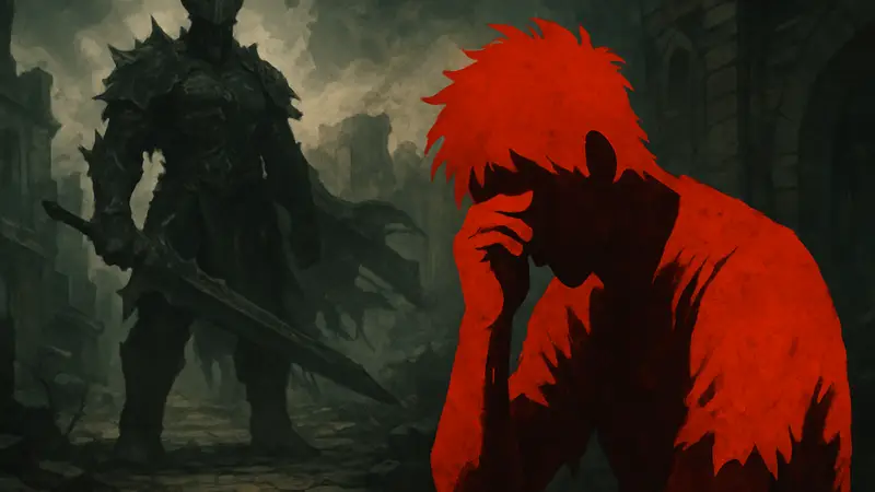 Логотип игры The First Berserker: Khazan на фоне персонажа, символизирующий неуспех проекта.