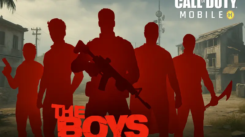 Изображение персонажей из 'Пацанов' в стиле Call of Duty: Mobile или логотип коллаборации.