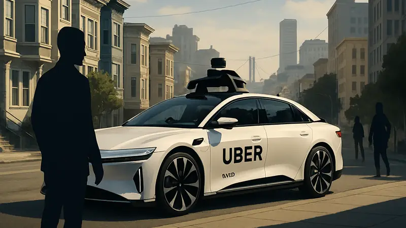 Беспилотное такси Lucid от Uber и Nuro на улице Сан-Франциско.