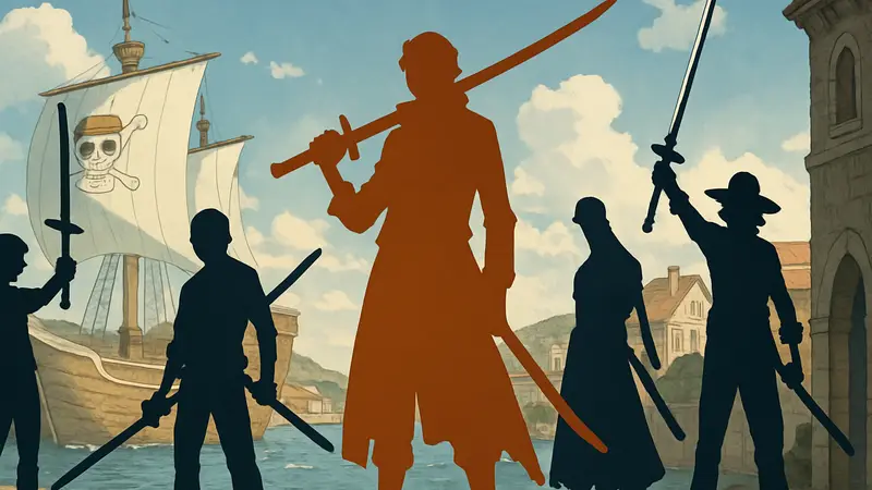 Несколько персонажей One Piece, демонстрирующие свои легендарные именные мечи.