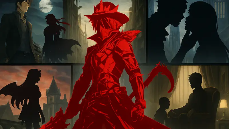 Арт из Code Vein 2 на фоне кадров из различных аниме про вампиров.