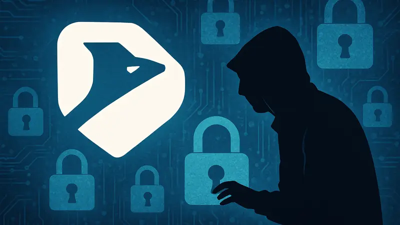 Логотип Dashlane на фоне цифровых замков, символизирующих кражу паролей.