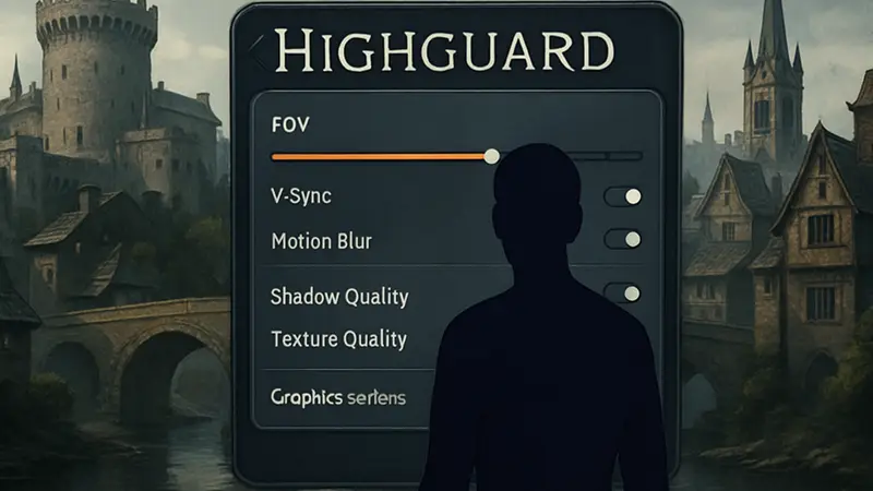Интерфейс игры Highguard с отображением настроек угла обзора (FOV) и других графических опций в патче 1.0.4.