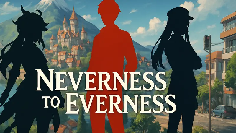 Логотип Neverness to Everness на фоне персонажей в стиле Genshin Impact и Persona.