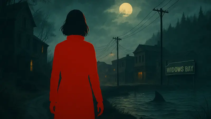 Постер или сцена из сериала Widow's Bay с мрачной атмосферой, напоминающей Стивена Кинга