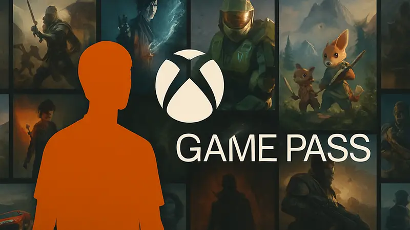 Логотип Xbox Game Pass на фоне множества обложек игр, символизирующий богатый выбор.