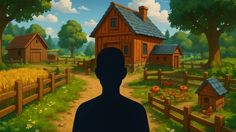 Скриншот фанатской версии Stardew Valley в режиме от первого лица с уютной фермой.