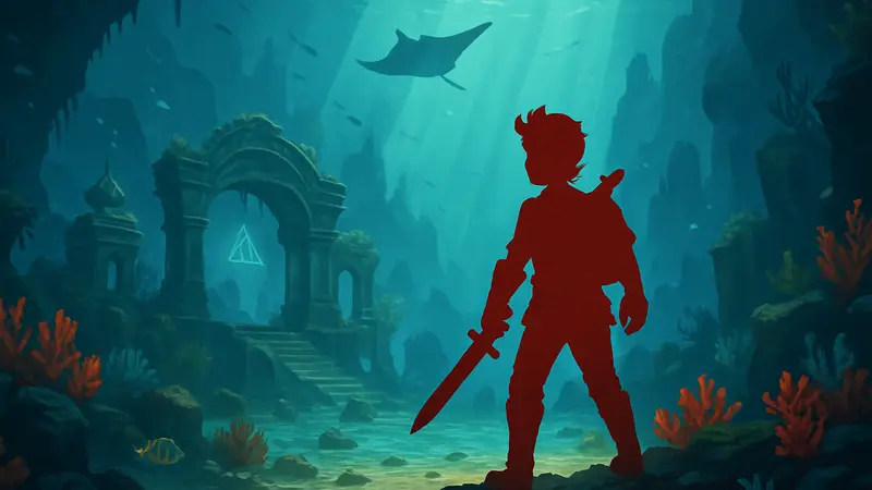 Скриншот из игры Oceanhorn 3 с подводными локациями и главным героем